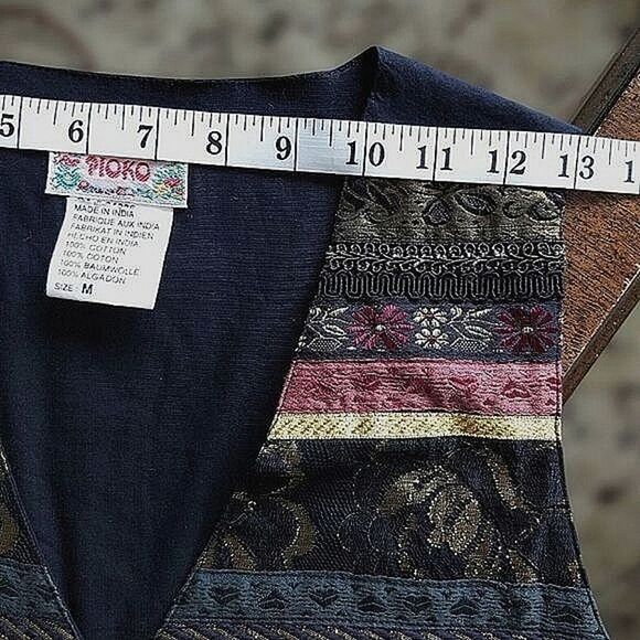 Vtg 90s black metallic embroidered fringe vest - Picture 6 of 9